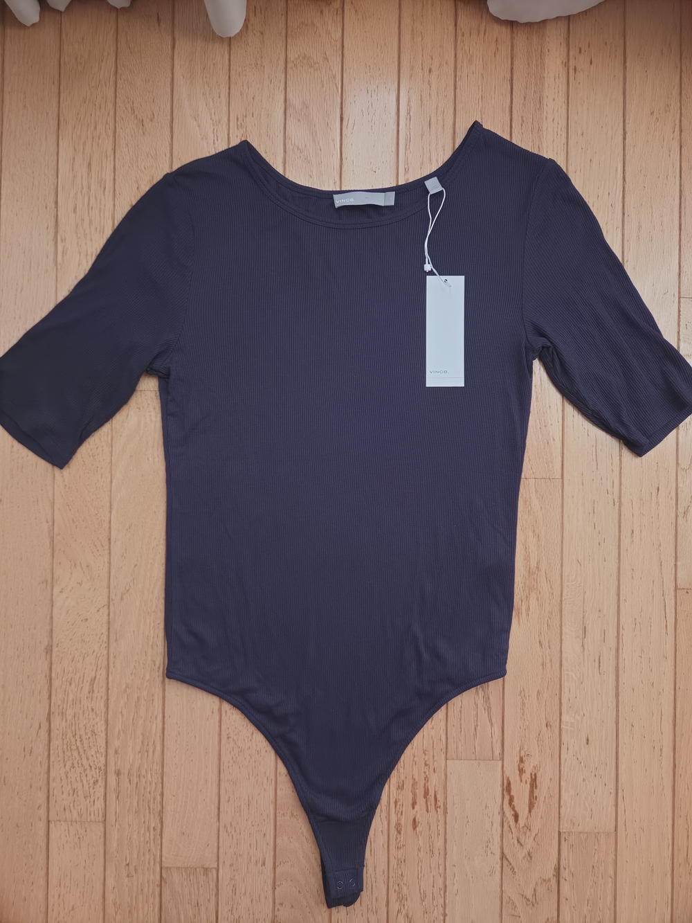 Vince Navy Ribbed Thong Bodysuit/Size Large